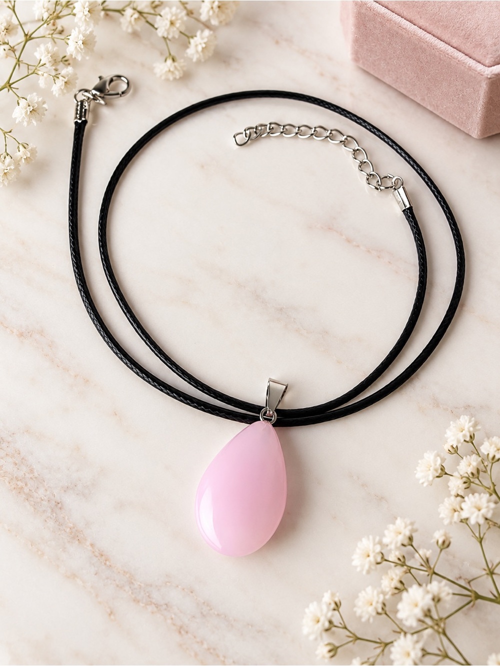 Pink Teardrop Pendant Necklace for Women
